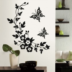 Sienos lipdukas Flowers and butterfly